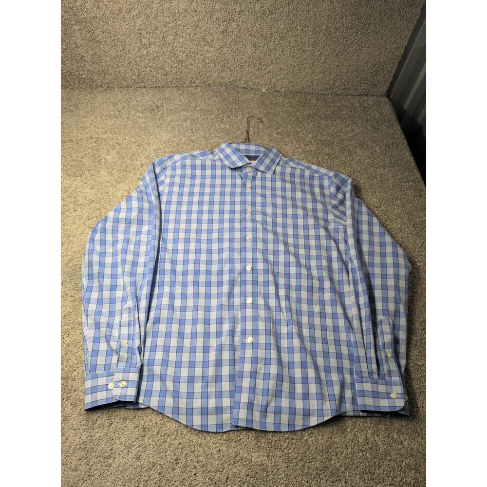 Joseph Abboud Mens XL Blue White Check Non-Iron 100% Cotton Button Down Shirt
